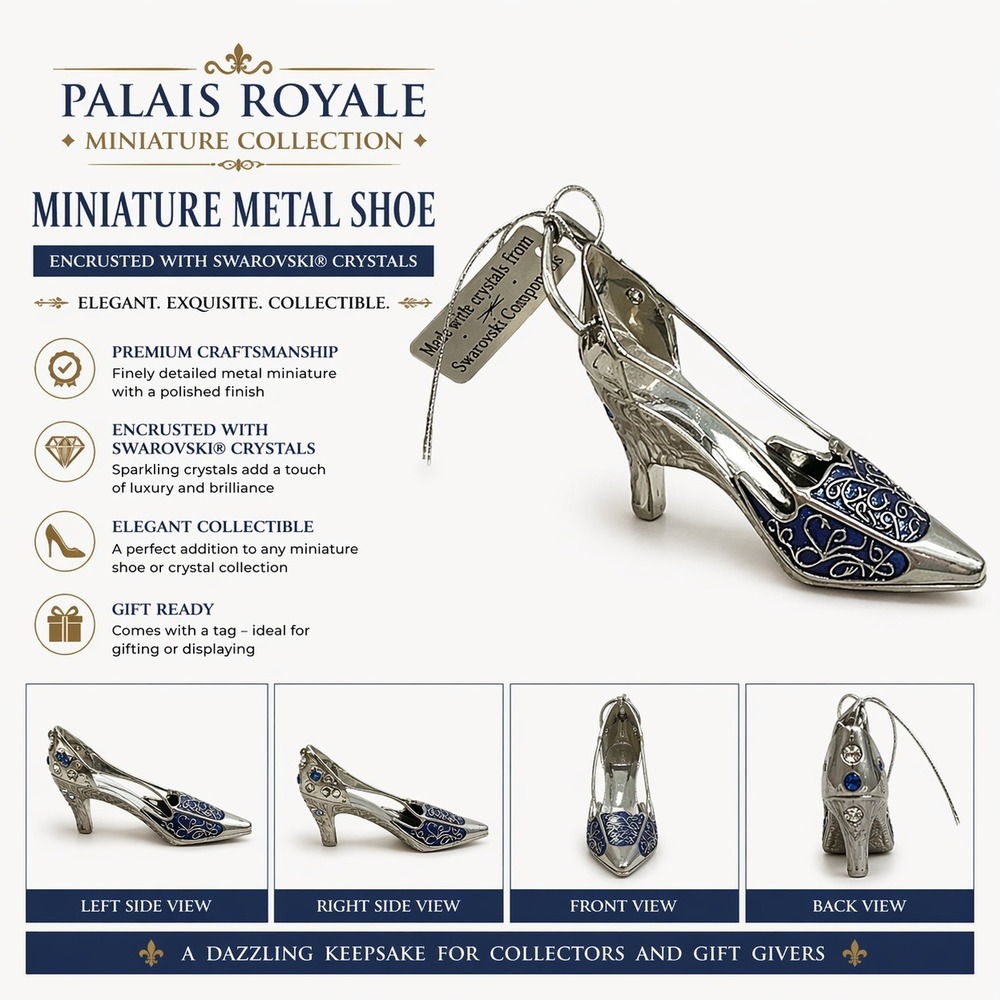 Palais Royal Swarovski Crystal Blue Enamel Silver Wedge Shoe‎ Ornament Fashion